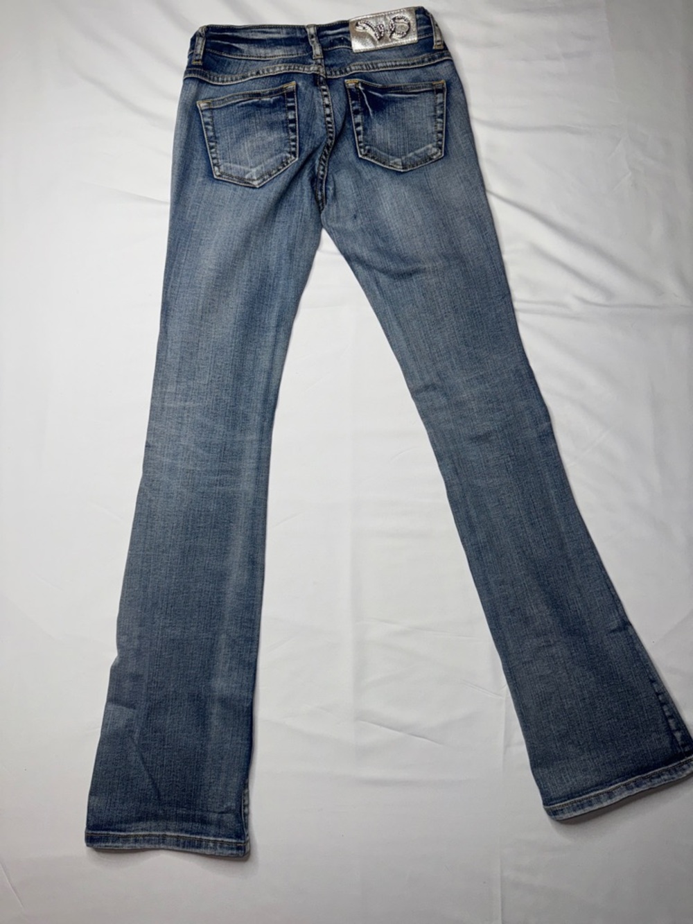 Virgin Only Y2K Low Rise Bootcut Flare Distressed Rhinestone Jeans Sz 25 - Picture 9 of 9